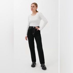 Size 28 BDG black “cowboy” jeans with white stitching